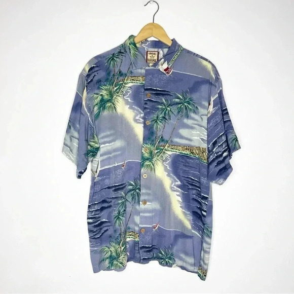 Tommy Bahama Silk Short Sleeve Button Up Shirt Sail Boat Size Large - Picture 1 of 5